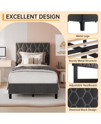  Full Bed Frame with Upholstered Headboard, Heavy-Duty Platform Bed Frame with Strong Wood Slats, No Box Spring Needed/Noise Free