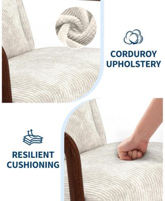 Mid-Century Modern Accent Chair with Corduroy Upholstery, Solid Wood Armchair with Removable Lumbar Pillow