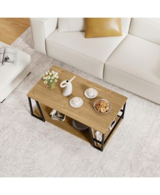 Rectangular Two Tier Coffee Table with Storage Shelf
