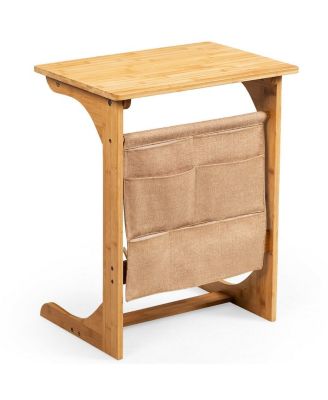 Bamboo Sofa Side Table with Storage Pocket Design