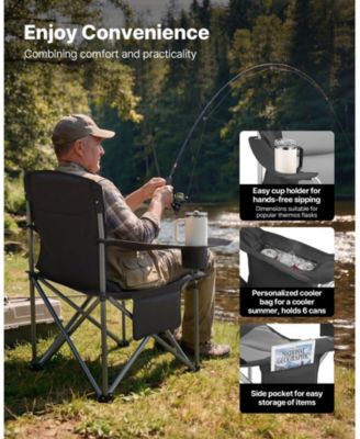 Heavy-Duty Folding Camping Chair With Padded Armrests Cooler Bag and 450 Lbs Capacity
