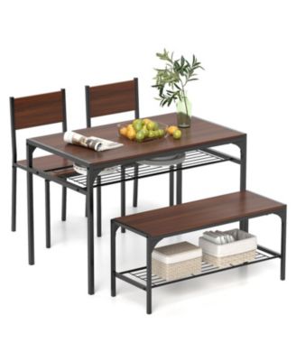 4-Piece Industrial Dining Table Set with Bench, Chairs and Storage