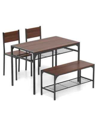 4-Piece Industrial Dining Table Set with Bench, Chairs and Storage