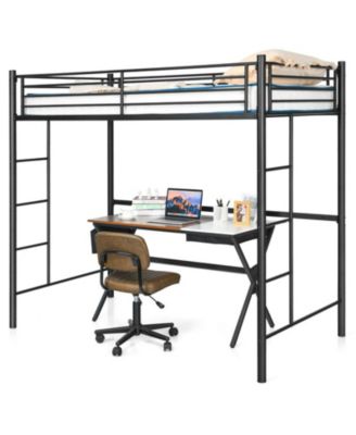 Steel Twin Loft Bed with Dual Ladders and Full-Length Guardrail