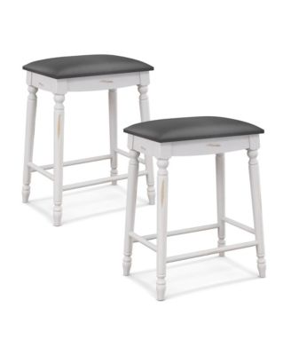 24'' Bar Stool Set of 2 with Padded Seat Cushions Rubber Wood Legs Upholstered