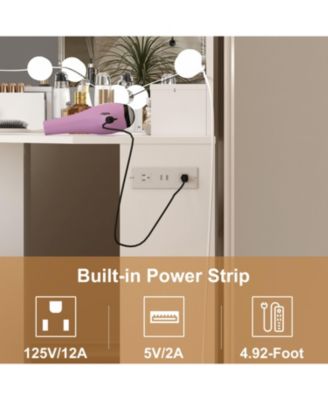  Vanity Desk with Mirror and Lights, Corner Makeup Vanity Desk with 3-Panel Mirror, 12 Bulbs 3 Color Modes Dimmable, Power Outlet