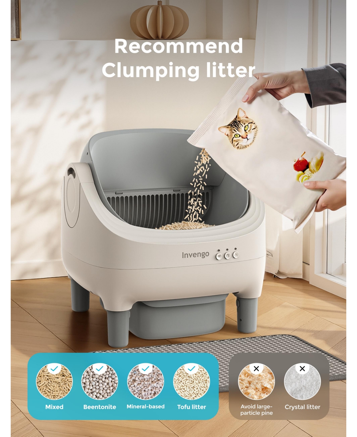 Ltmate Global Inc Automatic Cat Litter Box, App Control, Ultra-Quiet, 2 Rolls of Garbage Bags, Champagne