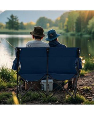 Double Camping Chair Two Person Folding Loveseat with Cup Holders