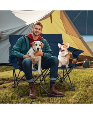 Double Camping Chair Two Person Folding Loveseat with Cup Holders