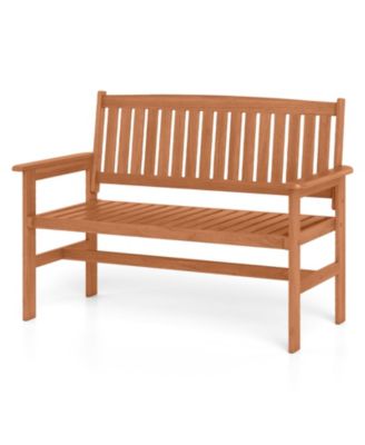Two Person Patio Loveseat with Slatted Backrest and Armrests