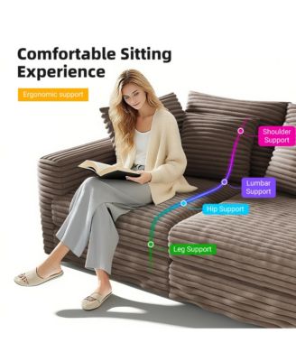 82.7'' Modern 3-Seat Corduroy Sofa, Convertible Deep Seat Lounge Chair, Cozy Upholstered Couch with Soft Pillows for Home Living Room