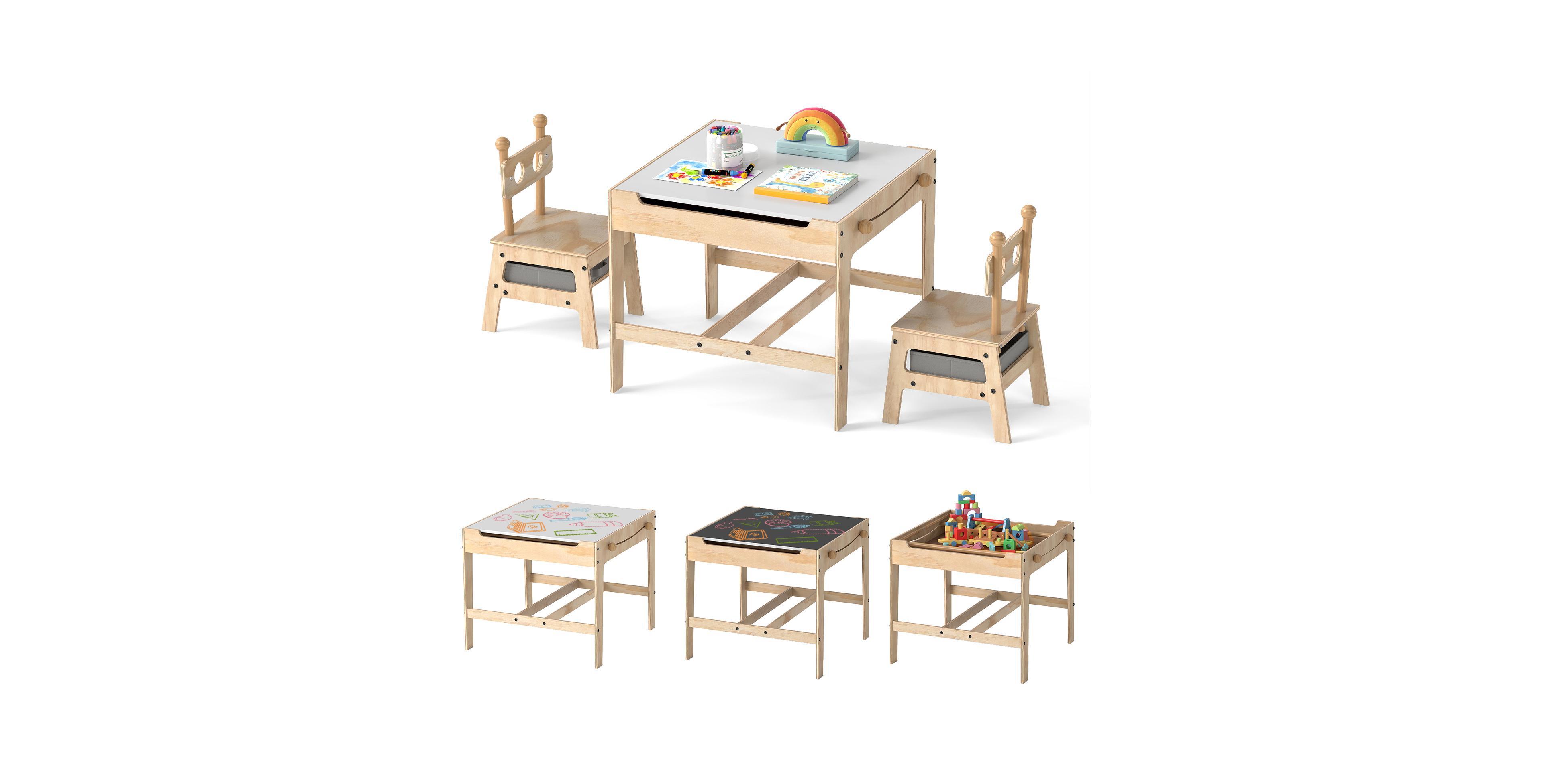 Gouun Robot-Shaped Kids Table and Chairs with Reversible Whiteboard for Ages 3