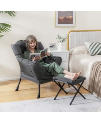 Modern Accent Sofa Chair with Folding Footrest and Side Pocket