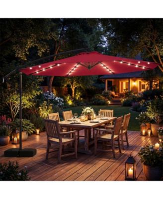 Outdoor Cantilever Patio Umbrella with Solar LED Lights, Hanging Design