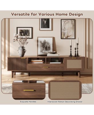 Wood TV Stand for  TVs, Entertainment Center, Media Console with Storage Drawer, Open Shelves and Drop-Down Door Cabinet for Living Room