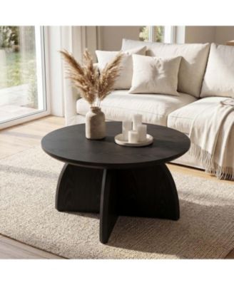 31.5'' Round Coffee Table, Modern Circle Center Living Room Table, Black Low Cocktail Table