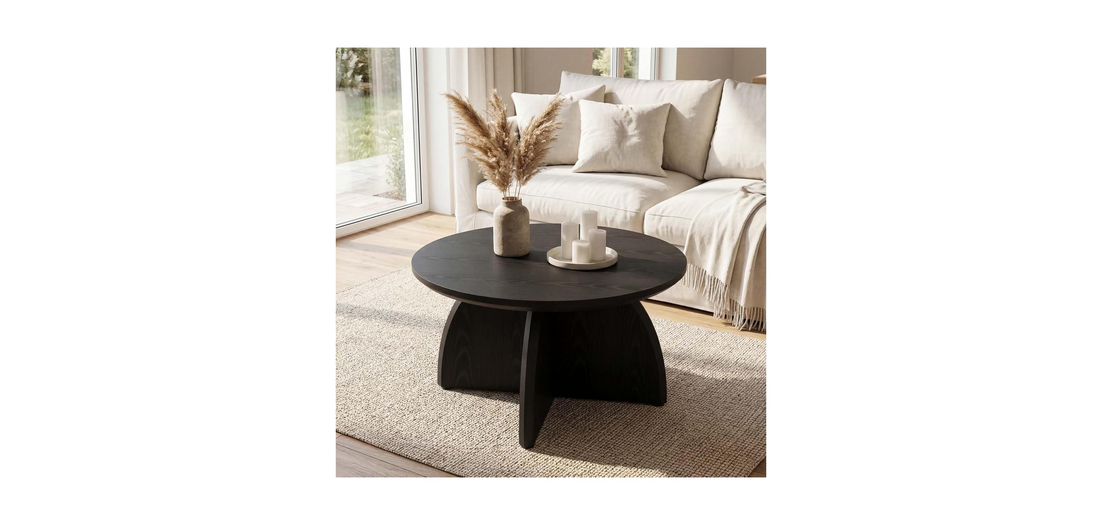 Tribesigns 31.5'' Round Coffee Table, Modern Circle Center Living Room Table, Black Low Cocktail Table
