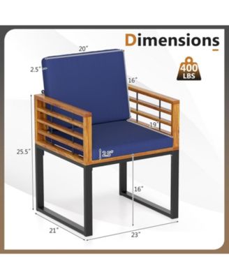 Set of 6 Acacia Wood Patio Dining Chairs with Seat and Back Cushions