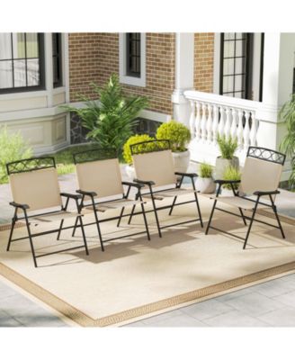 Set of 4 Folding Patio Dining Chairs with Armrests and Inclined Backrest