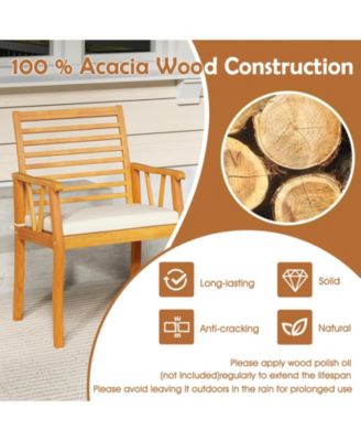 Set of 2 Acacia Wood Outdoor Dining Armchairs with Removable Cushions