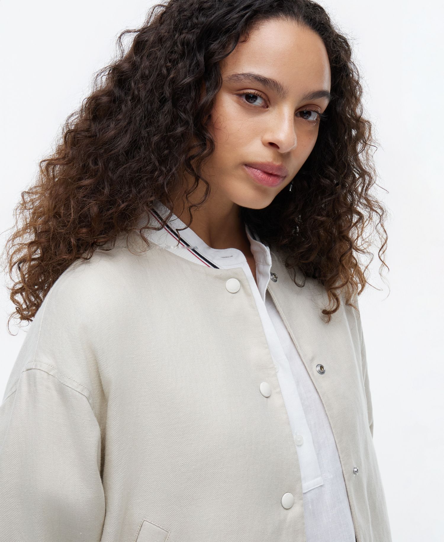 Women's Long-Sleeve Linen Bomber Jacket
