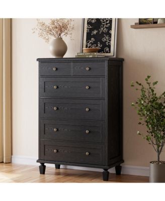 47" Tall Dresser for Bedroom, Vintage 6 Drawer Dresser with Carved Handles and Tapered Legs Design with Large Capacity Storage