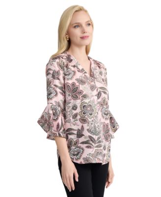 Women's Kelly Printed Flutter-Sleeve V-Neck Polyester Blouse