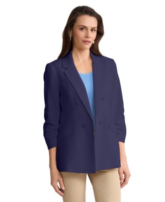 Petite Linen Blend Faux Double Breasted Blazer