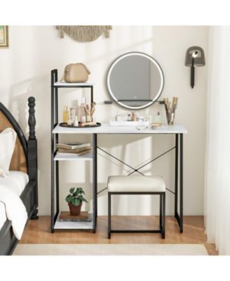 Computer Desk with 3-Tier Side Bookshelf, Anti-Fall Guard Rail and Adjustable Foot Pads