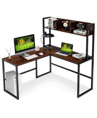 Reversible L-Shaped Corner Desk with Open Storage Hutch and Footrest Bars