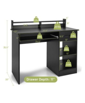 Laptop Table with Pull-Out Keyboard Tray, 5-Position Adjustable Shelf and Deep Drawer