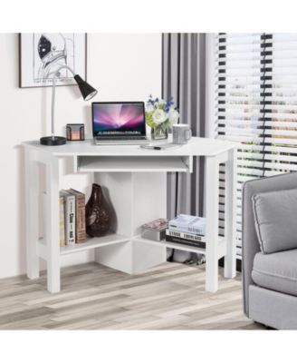Corner Computer Desk with Keyboard Tray, 3 Storage Cupboards and Display Shelves
