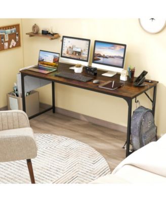 Computer Desk with Built-In Charging Station, Side Storage Bag and Metal Hook