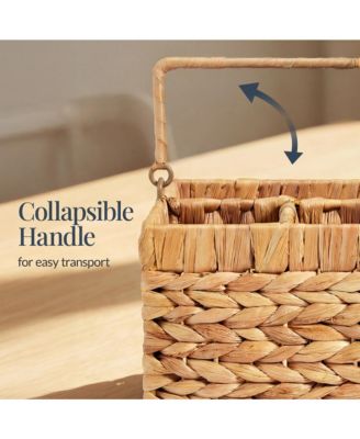 Utensil Caddy Handle - 4 Compartments, Woven Wicker Utensil Silverware Flatware Organizer