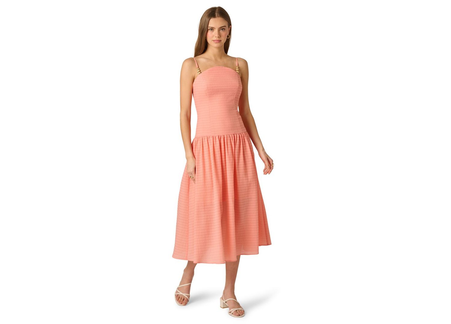 Women's Seersucker Square Neck Midi Dress
