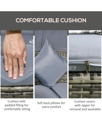 4pc Rattan Patio Furniture Set, Round Convertible Daybed or Sunbed, Adjustable Sun Canopy, Sectional Outdoor Sofa, 2 Chairs, Extending Tea Table, 3 Pillows, Light Gray