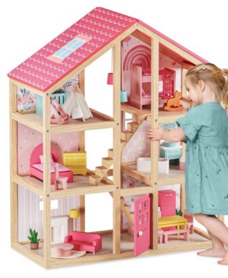 Sweetwood Love Dollhouse for Girls without Dolls, DIY Pretend Play 6 Rooms Wooden Doll House