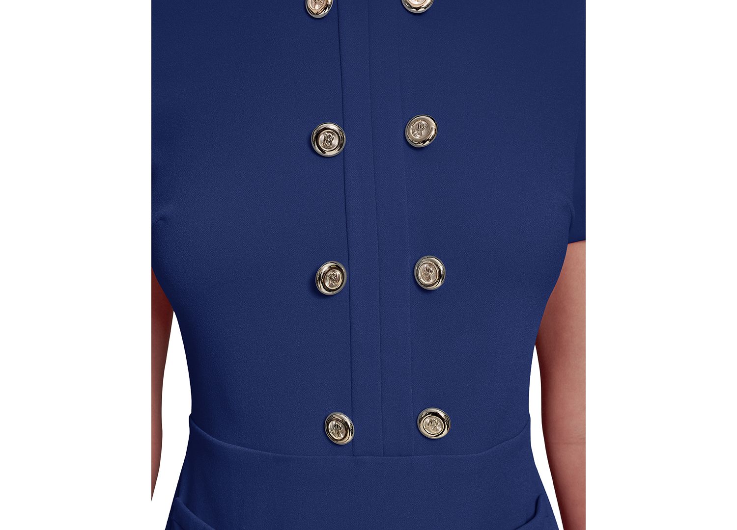 Women's Short-Sleeve Scuba Crepe with Flounce Hem and Button Dress