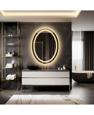 Oval LED Bathroom Mirror 28"x20" Wall Mounted Makeup Mirror Dimmable, Memory, 3 Colors (Front Lights + Backlit)