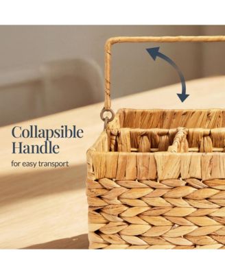 Utensil Caddy Handle - 5 Compartments, Woven Wicker Utensil Silverware Flatware Organizer