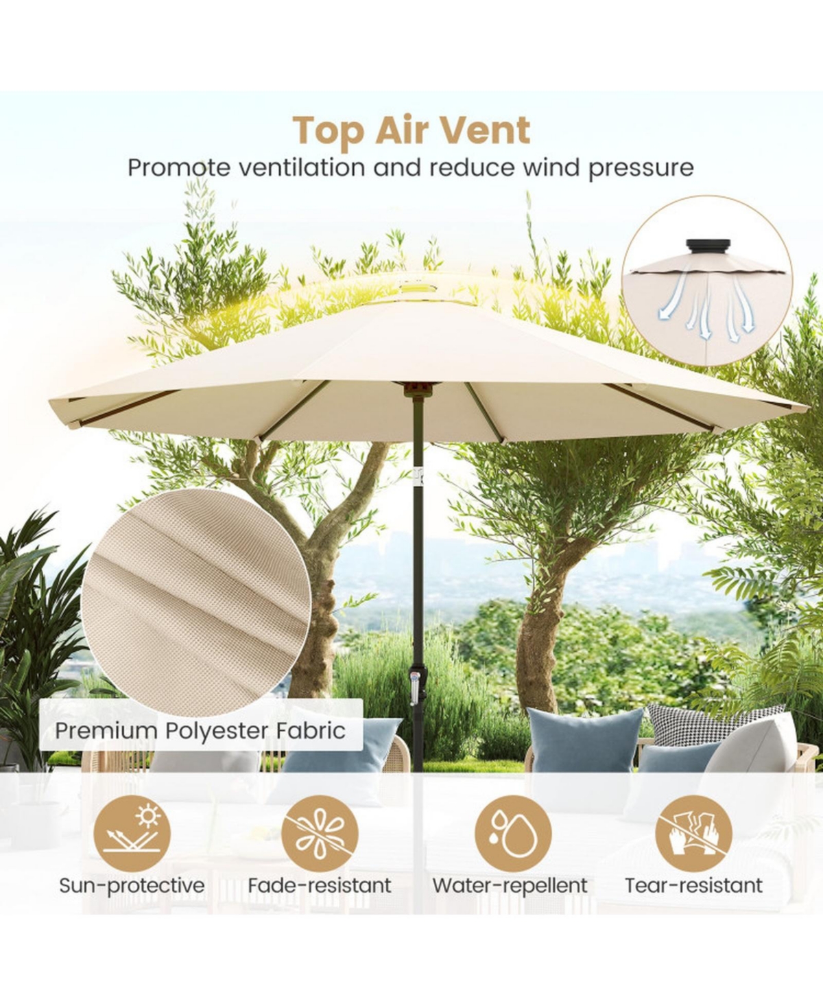 Gouun 10 ft Solar Patio Umbrella with 96 Flowing Led Lights and Tilt Adjustment