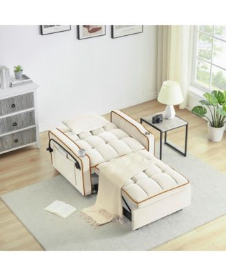 Convertible Pull Out Sofa Bed, Modern Single Recliner with Adjustable Back, USB Port, Ashtray and Rotating Phone Stand for Home Living Room