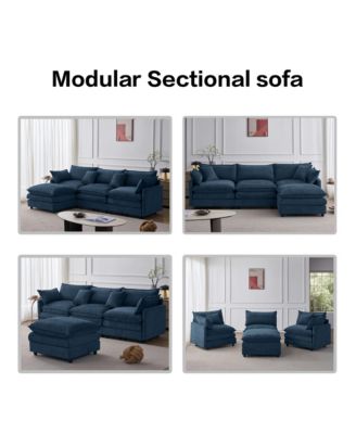 105-inch L Shape Modular Sofa, Chenille Fabric 3-Seater Convertible Sectional Couch with Mobile Ottoman for Living Room