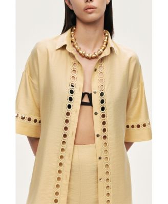 Women's Belted Eyelet Detail Short-Sleeve Jacket