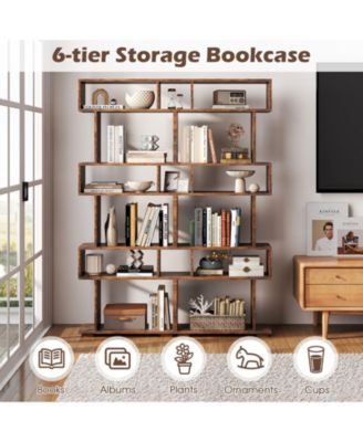 6-Tier Geometric Bookshelf with Anti-Tipping Kits, 24 x 8 x 64