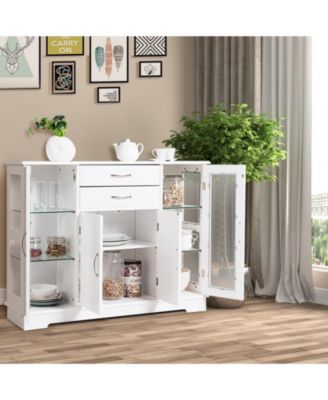 Sideboard Buffet Server Storage Cabinet with 2 Drawers and Glass Doors, 42 x 11.5 x 32