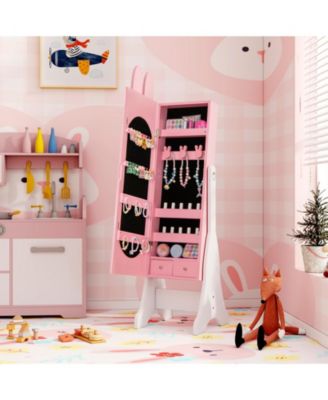 Kids Jewelry Armoire Cabinet with 2 Tilt Angles and Large Capacity