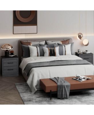 Wood Compact Floor Nightstand with Storage Drawers