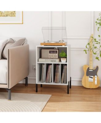 Record Player Stand with Record Storage Shelf and Charging Station