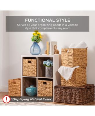 12x12in Hyacinth Baskets, Set of 5 Multipurpose Collapsible Organizers  Inserts